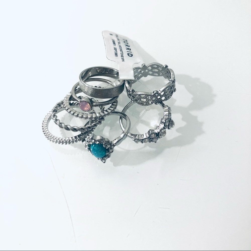 TORRID SILVER RING SET OF 8 RINGS.SIZE 8 - Picture 3 of 4